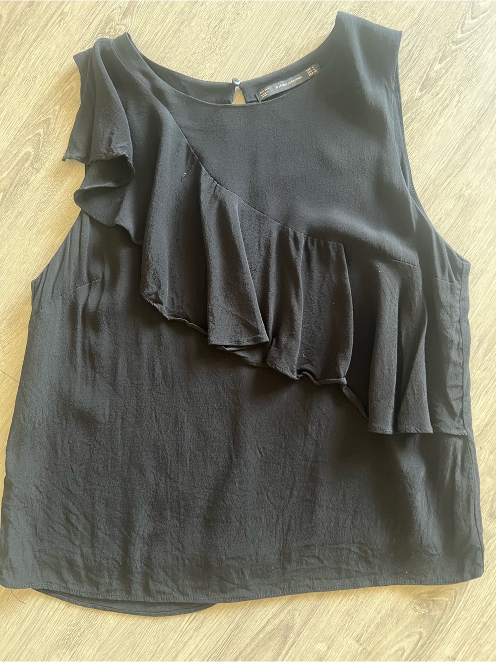 Zara Trafaluc Collection Black Ruffle Sleeveless Blouse Top Large